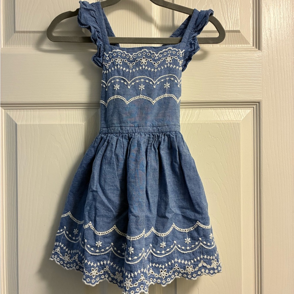 Cat & Jack Denim Blue Dress with White Embroidery